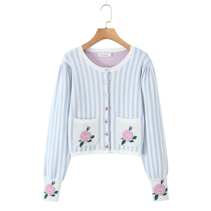 Damen Strickjacke mit floralem Design und detailreicher Knopfleiste Drune