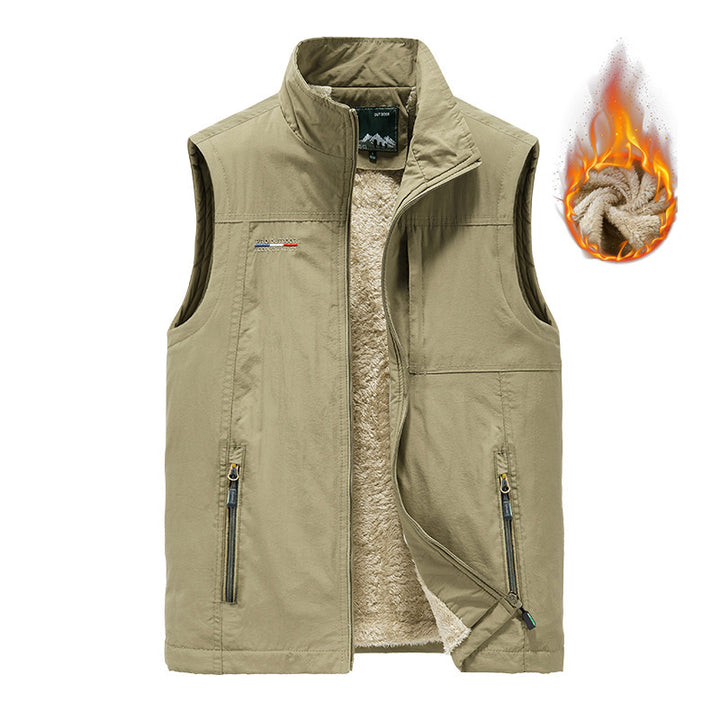 Herren Windabweisende Canvas‑Weste mit Teddyfleece‑Innenfutter und Stehkragen Drune