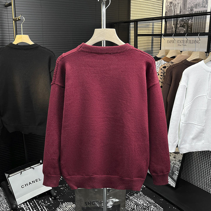 Herren Strukturierter Patchwork-Strickpullover mit Rundhals und gerippten Einsätzen Drune