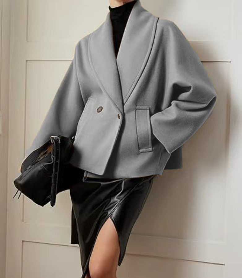 Damen nan oversized Teddyjacke mit großem Schalkragen und Ein-Knopf-Verschluss Drune