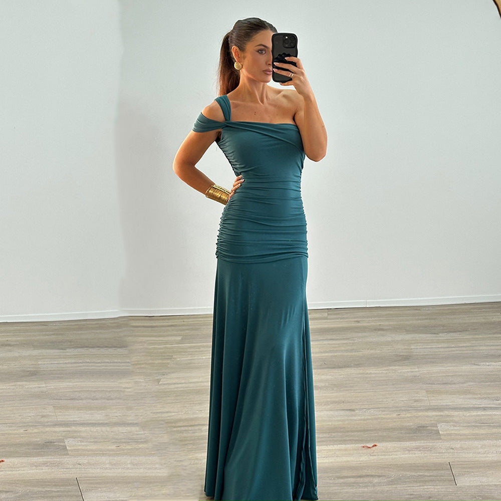 Damen elegantes, tailliertes Abendkleid mit asymmetrischem Träger Drune