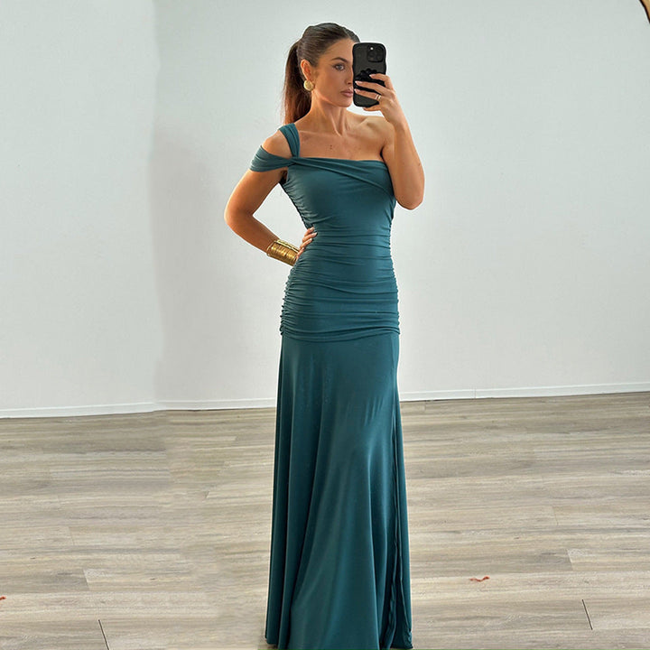 Damen elegantes, tailliertes Abendkleid mit asymmetrischem Träger Drune