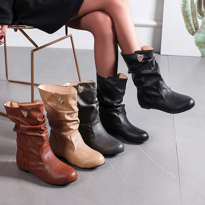 Damen modische Stiefel mit lässigem Falten-Design und elegantem Absatz Drune