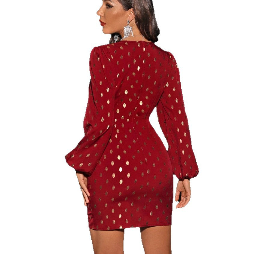 Damen elegantes Cocktailkleid mit metallic Akzenten und lässigem Wickeldesign Drune