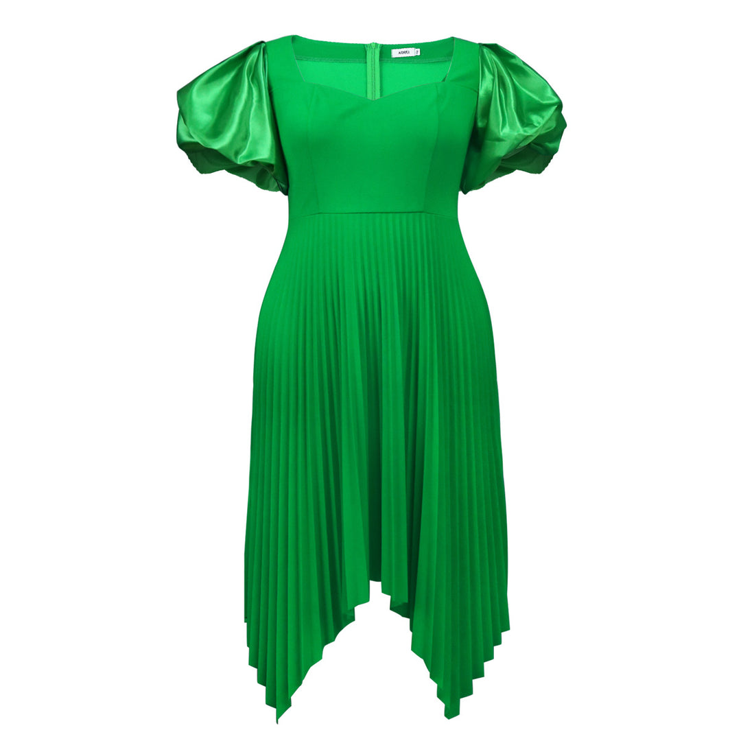 Damen Plissiertes Kleid mit Puffärmeln Drune