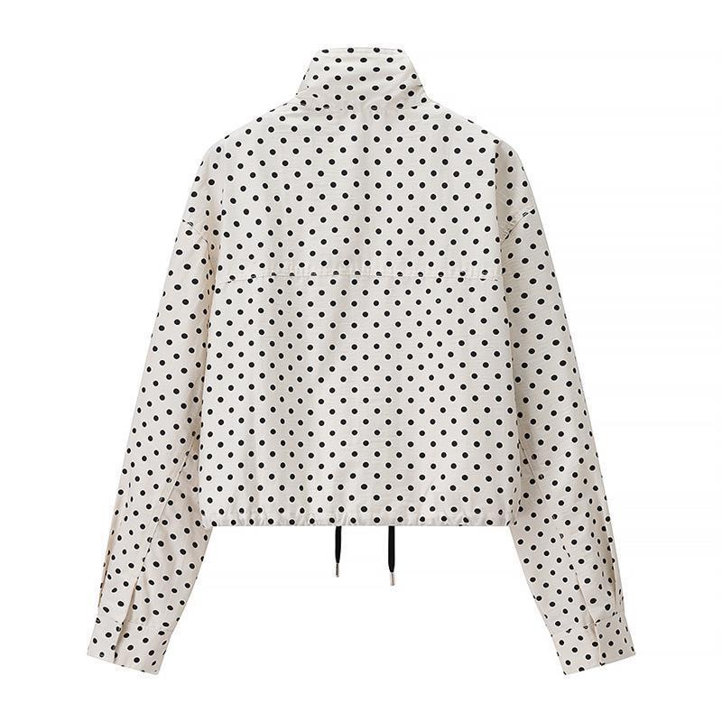 Damen Zweiteiliges Gepunktetes Blazer- und Shorts-Set mit Volumenärmeln und hoher Taille Drune