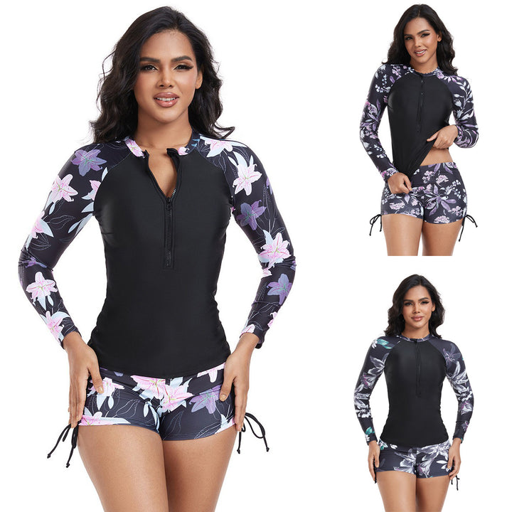 Damen Langarm Rashguard mit modischem floralem Design Drune