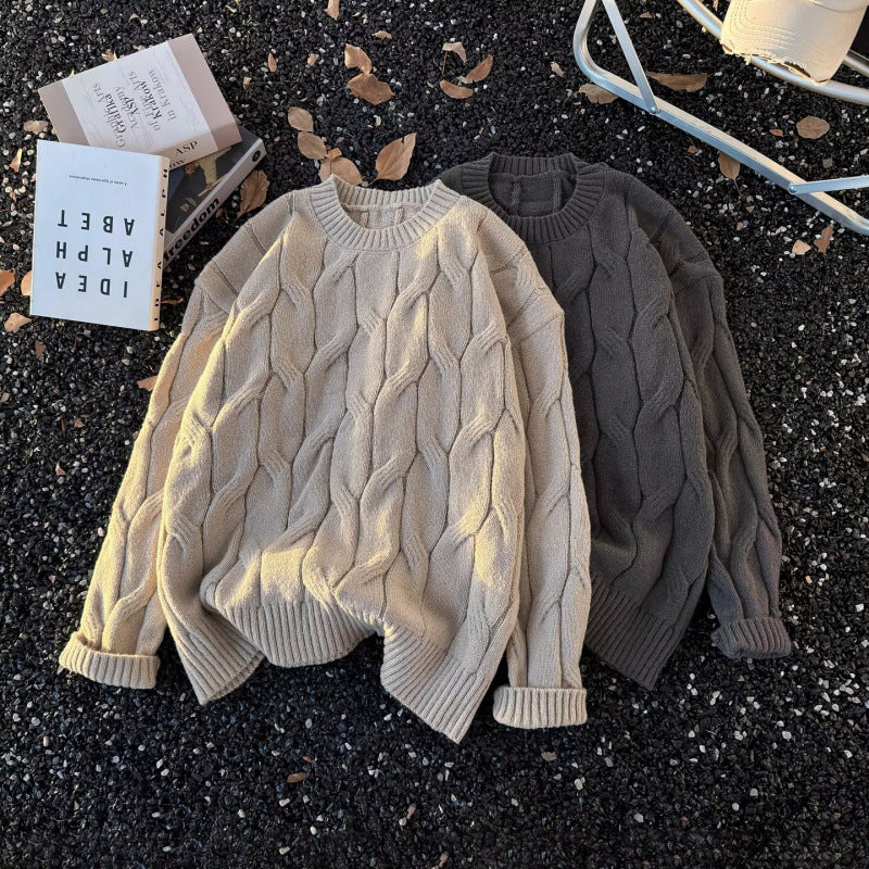 Damen Grobgestrickter Oversize-Zopfmuster-Strickpullover mit verkürztem Saum Drune