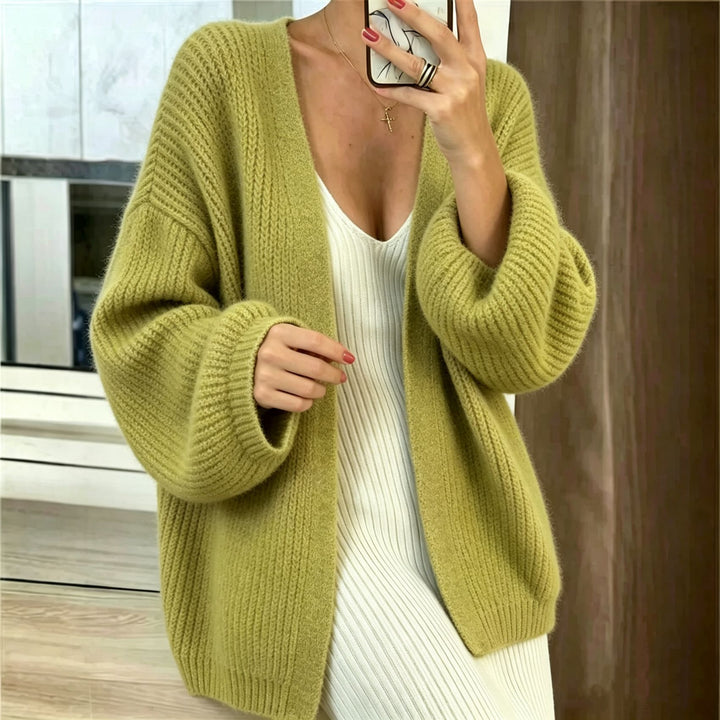 Damen Oversize-Cardigan aus grobem Rippstrick mit Ballonärmeln Drune