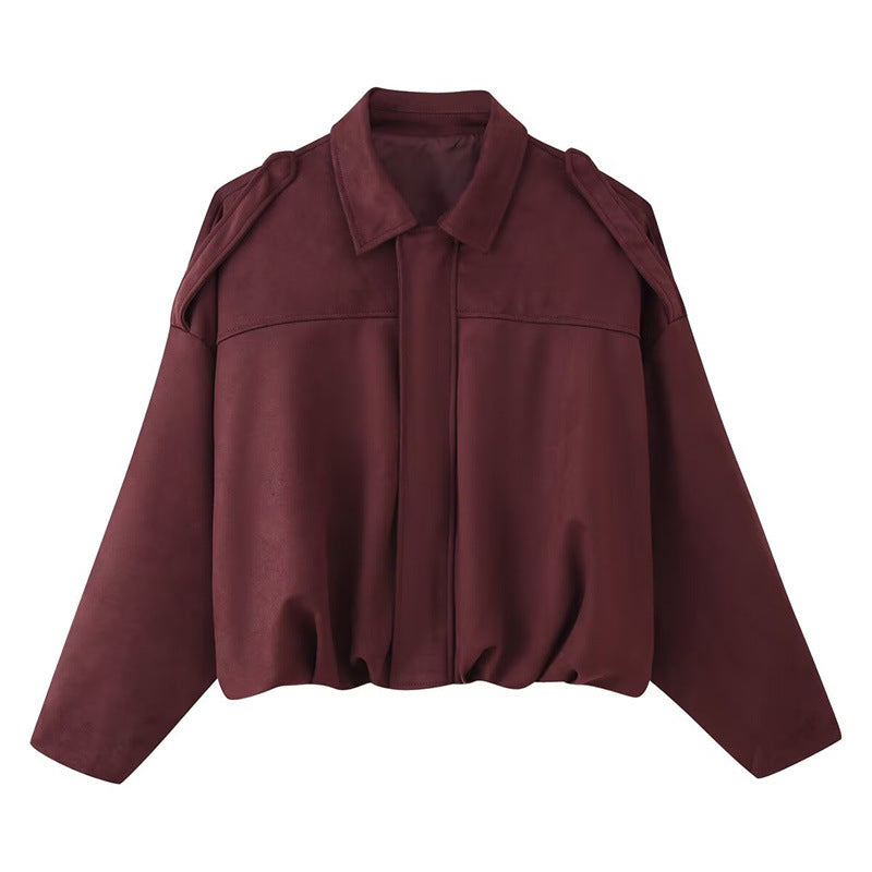 Damen Kurzgeschnittene Oversize Blousonjacke mit Schulterklappen Drune