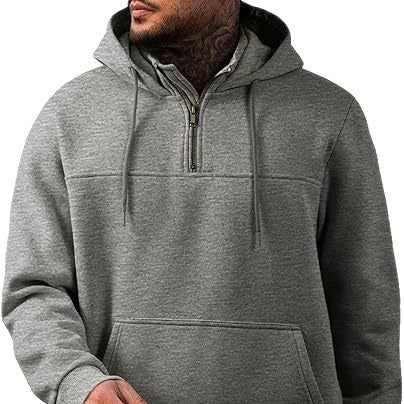 Herren Kapuzenpullover mit halbem Reißverschluss, Kängurutasche und gerippten Bündchen Drune