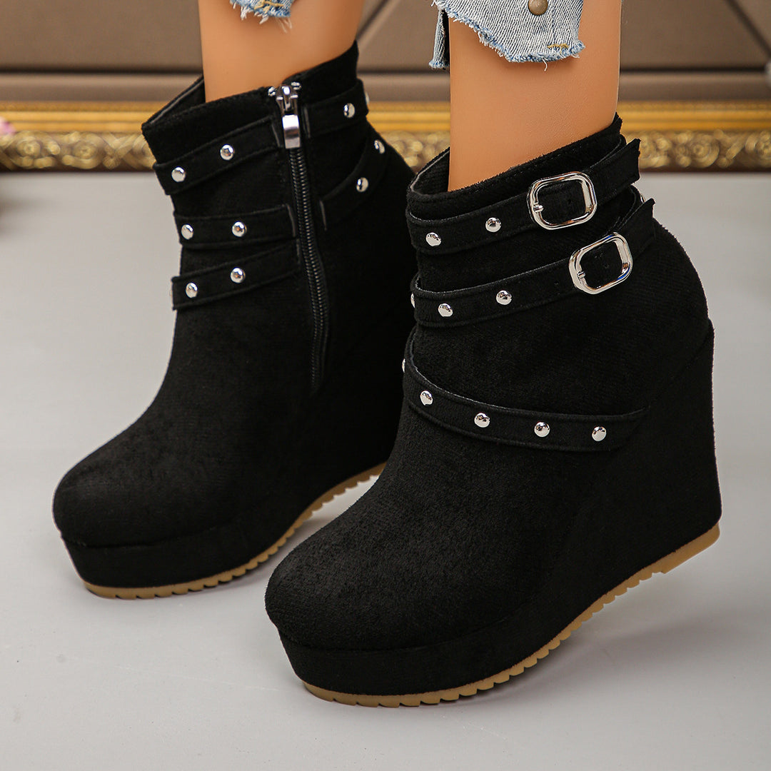 Damen Wedge-Stiefeletten mit Schnallen- und Glitzer-Details Drune