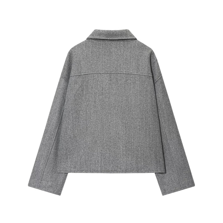 Damen nan lässige Wollmix Overshirt Jacke mit durchgehendem Reißverschluss, aufgesetzten Klapptaschen und geradem Boxy-Schnitt Drune