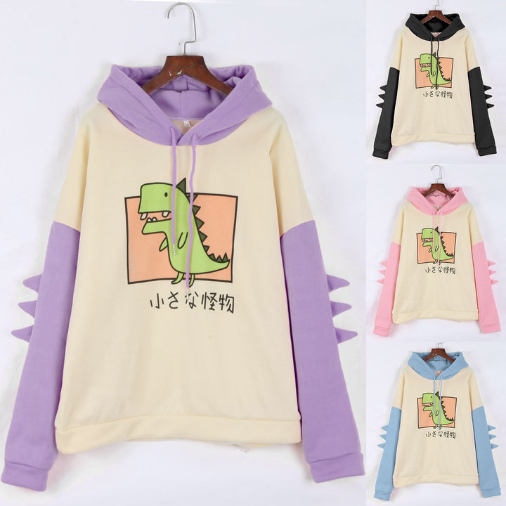 Damen nan Kapuzenpullover mit dreidimensionalen Rückendetails und niedlichem Dinosaurierprint Drune