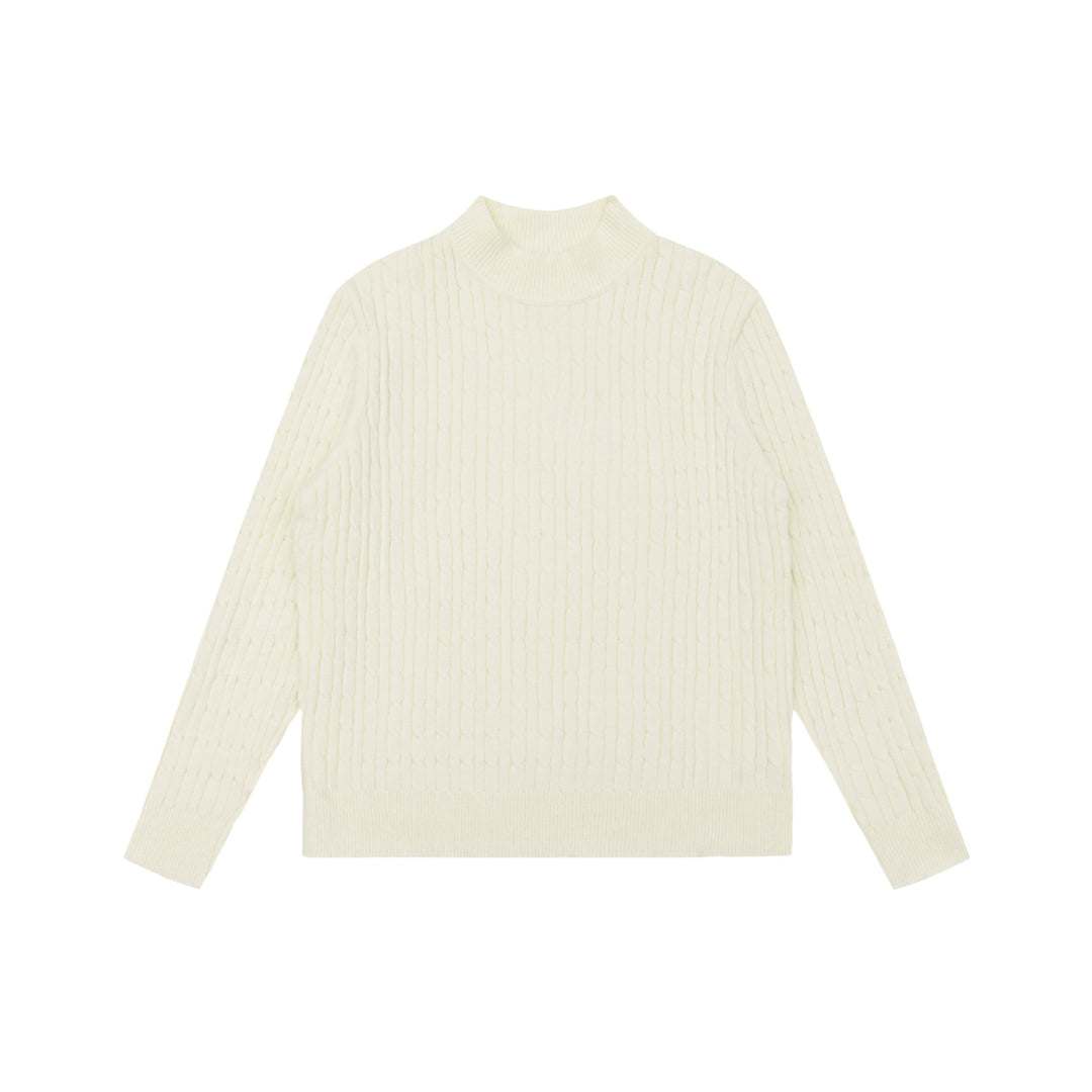 Unisex Grobstrick-Stehkragenpullover mit Zopfmuster Drune