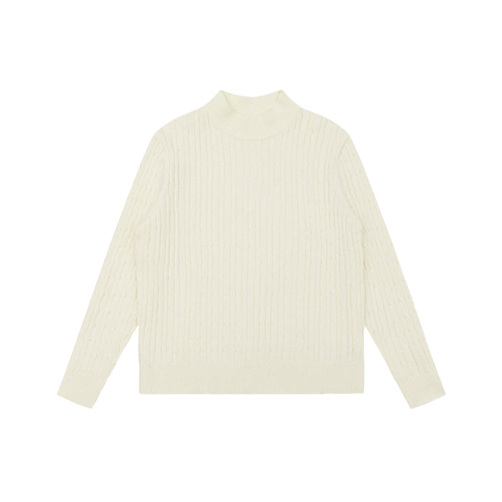 Unisex Grobstrick-Stehkragenpullover mit Zopfmuster Drune