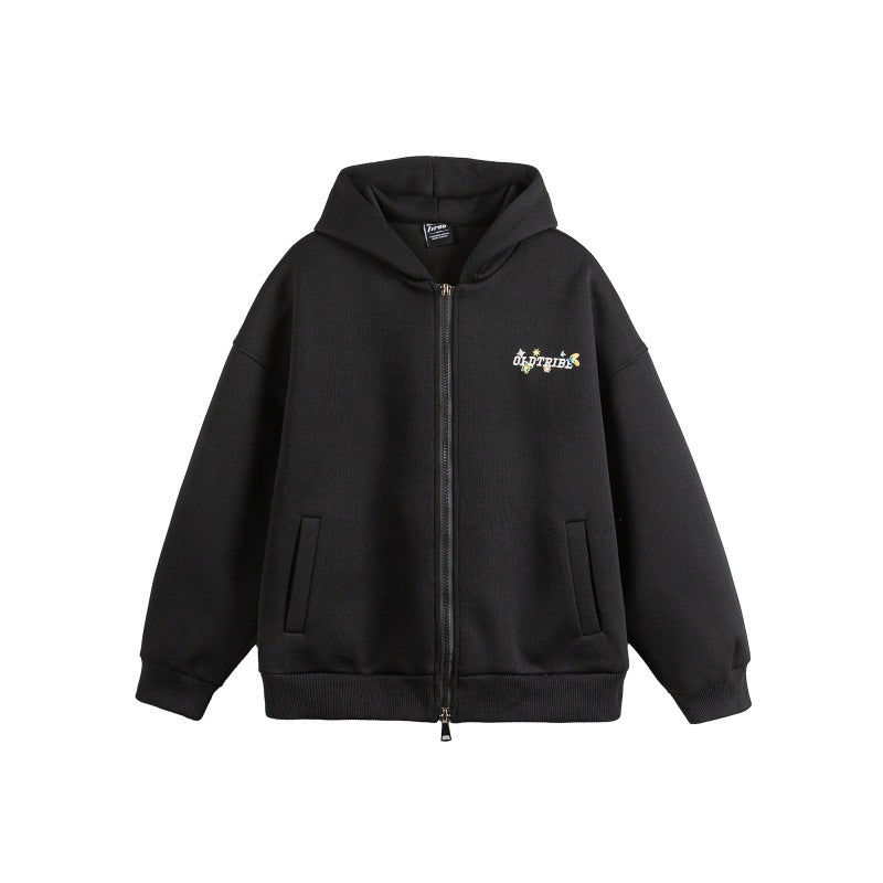 Unisex Kapuzen‑Zipjacke aus strukturierter Waffelqualität im Boxy‑Cut mit Zwei‑Wege‑Reißverschluss Drune