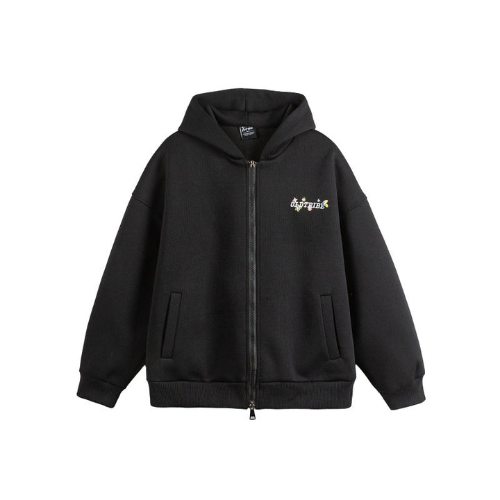 Unisex Kapuzen‑Zipjacke aus strukturierter Waffelqualität im Boxy‑Cut mit Zwei‑Wege‑Reißverschluss Drune