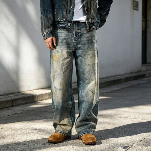 Herren Weit geschnittene Slim-Fit Jeans Drune