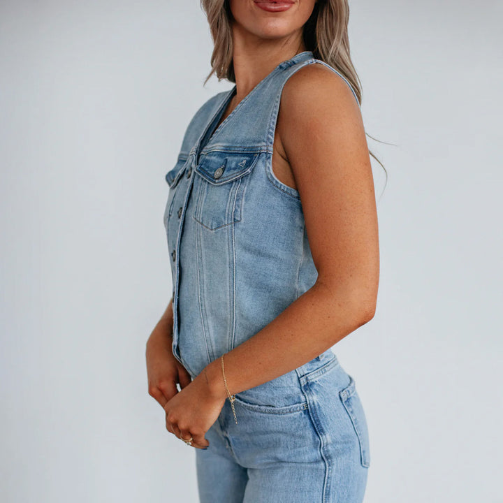 Damen Jeansweste mit Knopfleiste und praktischen Taschen Drune