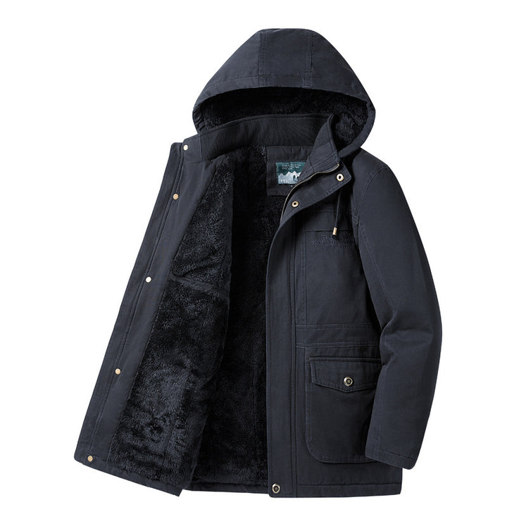Herren Parka mit Teddyfutter, Kapuze und robuster Canvas-Außenschicht Drune