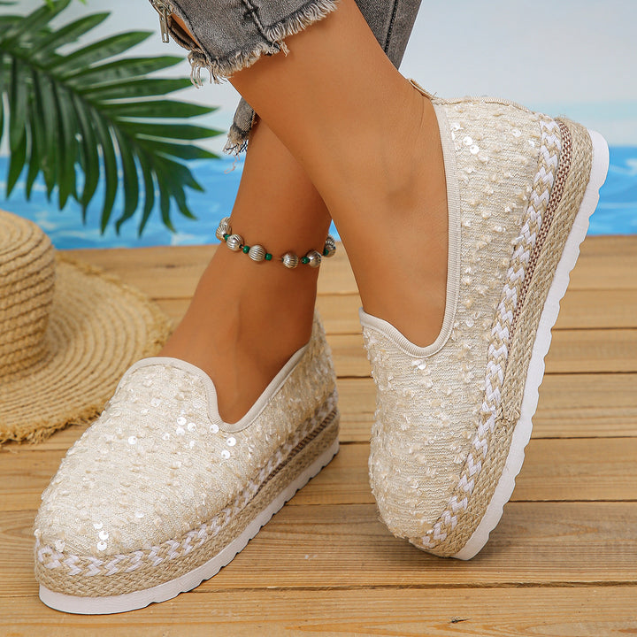 Damen Slip-On Espadrilles mit funkelnden Pailletten und komfortabler Plateausohle Drune