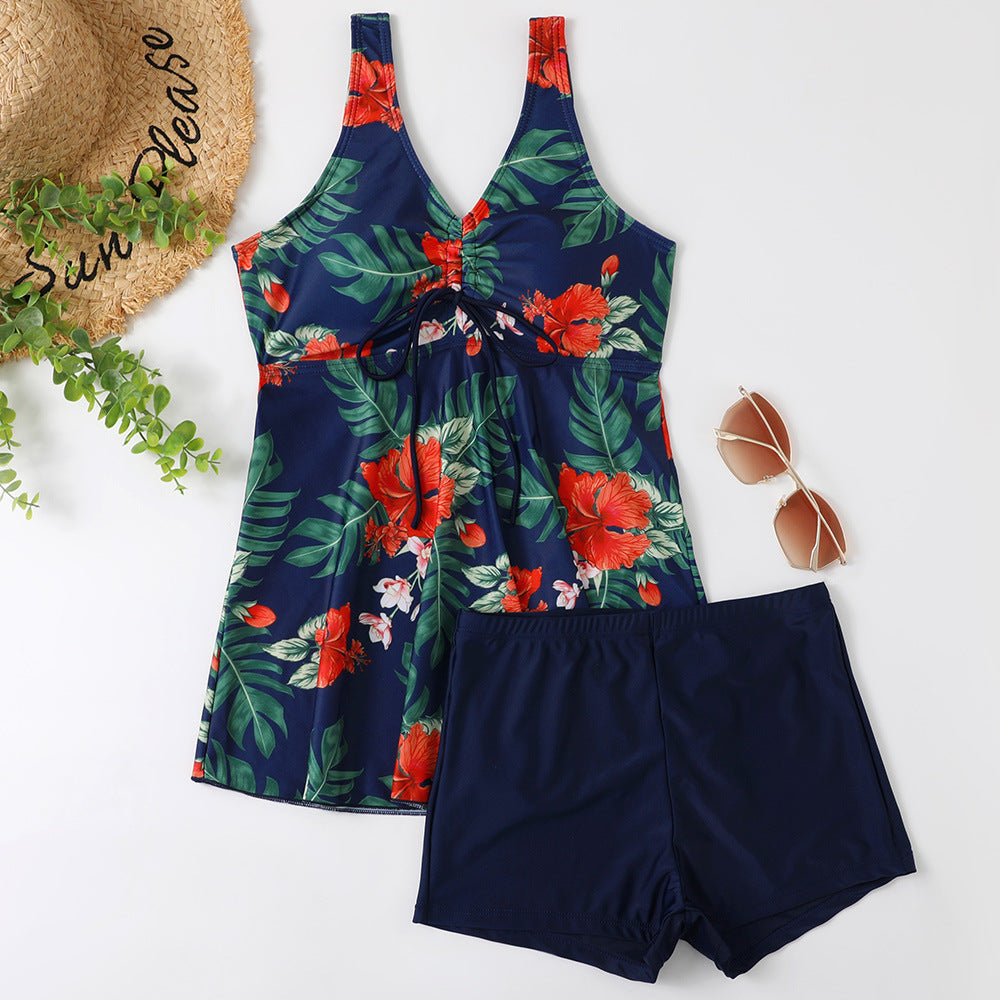Damen Tankini-Set mit modischem Blumendruck und Rüschen Drune