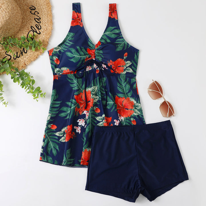 Damen Tankini-Set mit modischem Blumendruck und Rüschen Drune