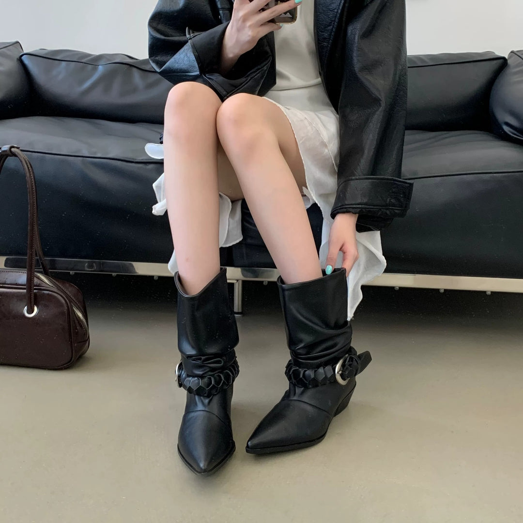 Damen Modische Stiefeletten mit Rüschendetail Drune