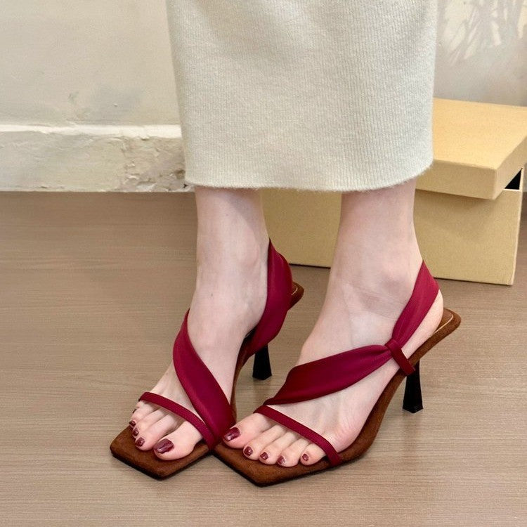 Damen Drehriemen-Stiletto-Sandalen mit quadratischer Zehenbox und Slingback-Detail Drune