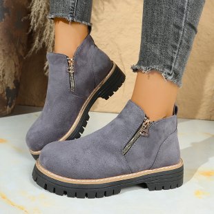 Damen nan knöchelhohe Wildlederimitat-Stiefelette mit seitlichem Reißverschluss, Zuglasche und robust profilierter Gummisohle Drune