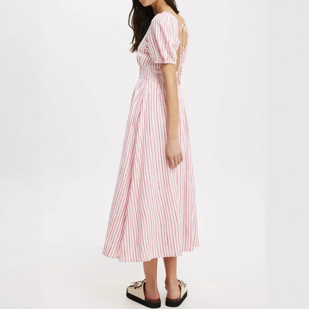 Damen Maxikleid mit V-Ausschnitt und Puffärmeln Drune