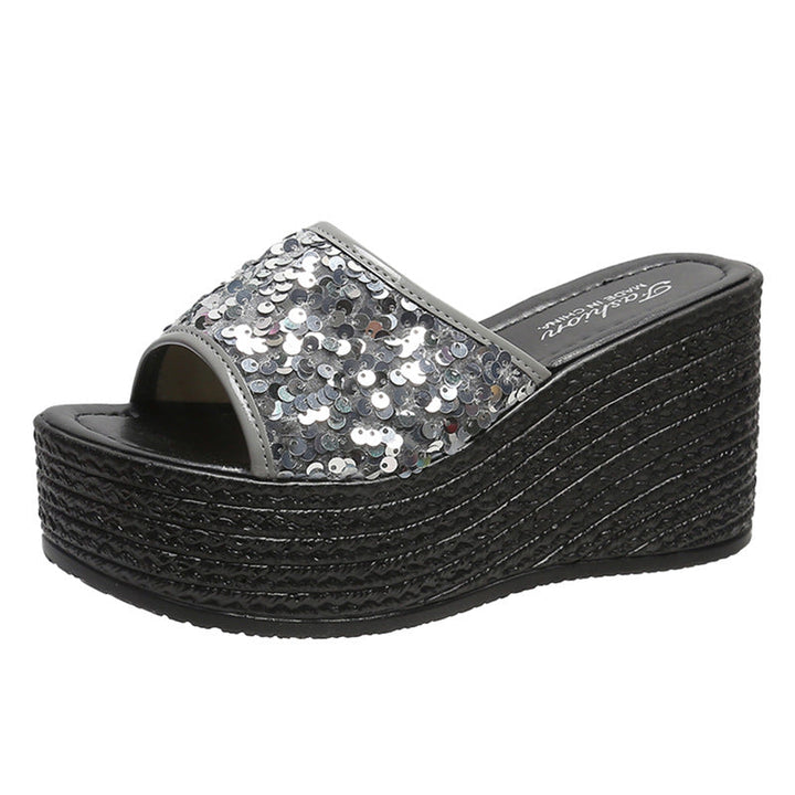 Damen Glitzernde Plateau-Sandalen mit offener Zehenpartie und hohem Absatz Drune