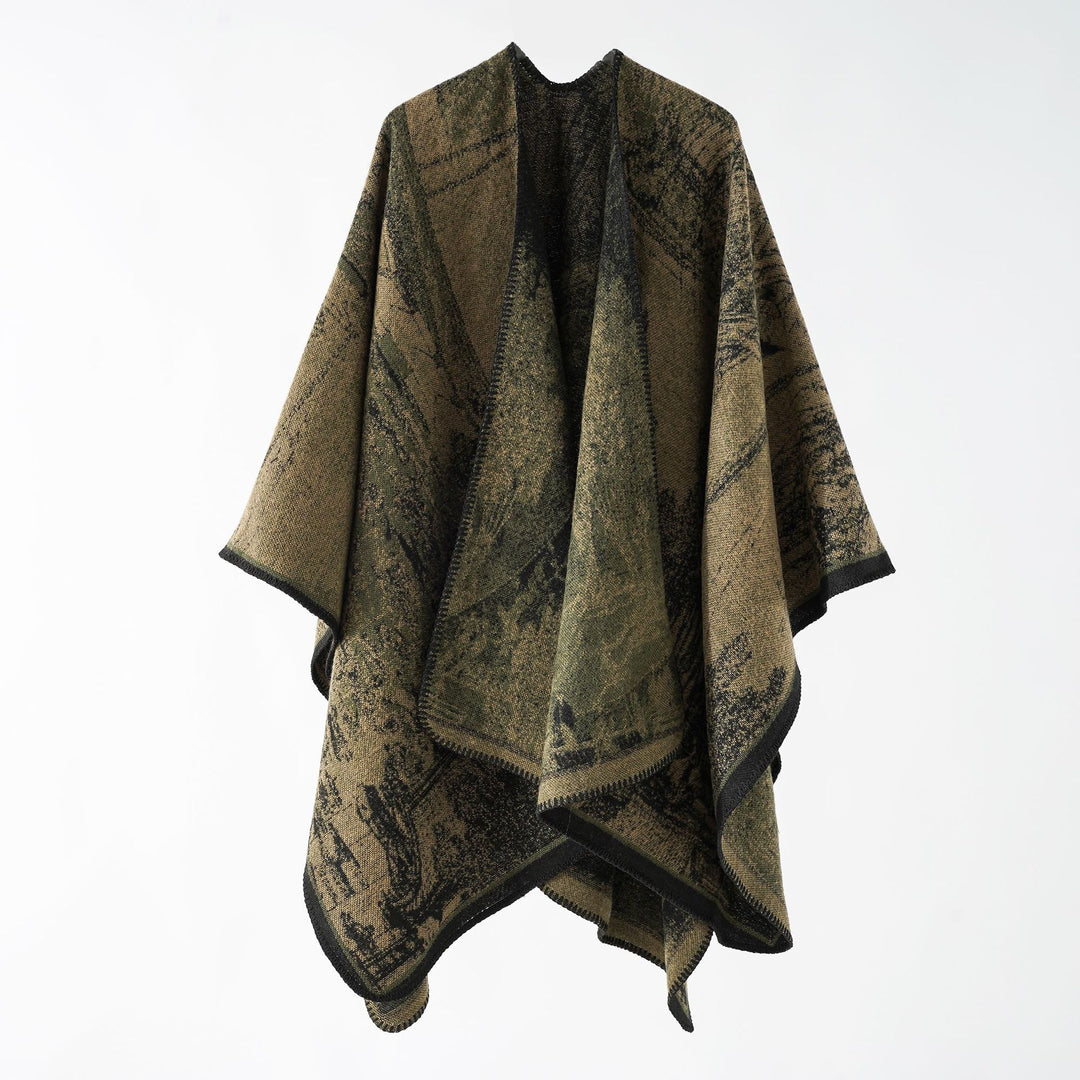 Damen Oversize-Ruana im kastigen Cape mit jacquardgewebter Struktur und weicher Wollmix Drune