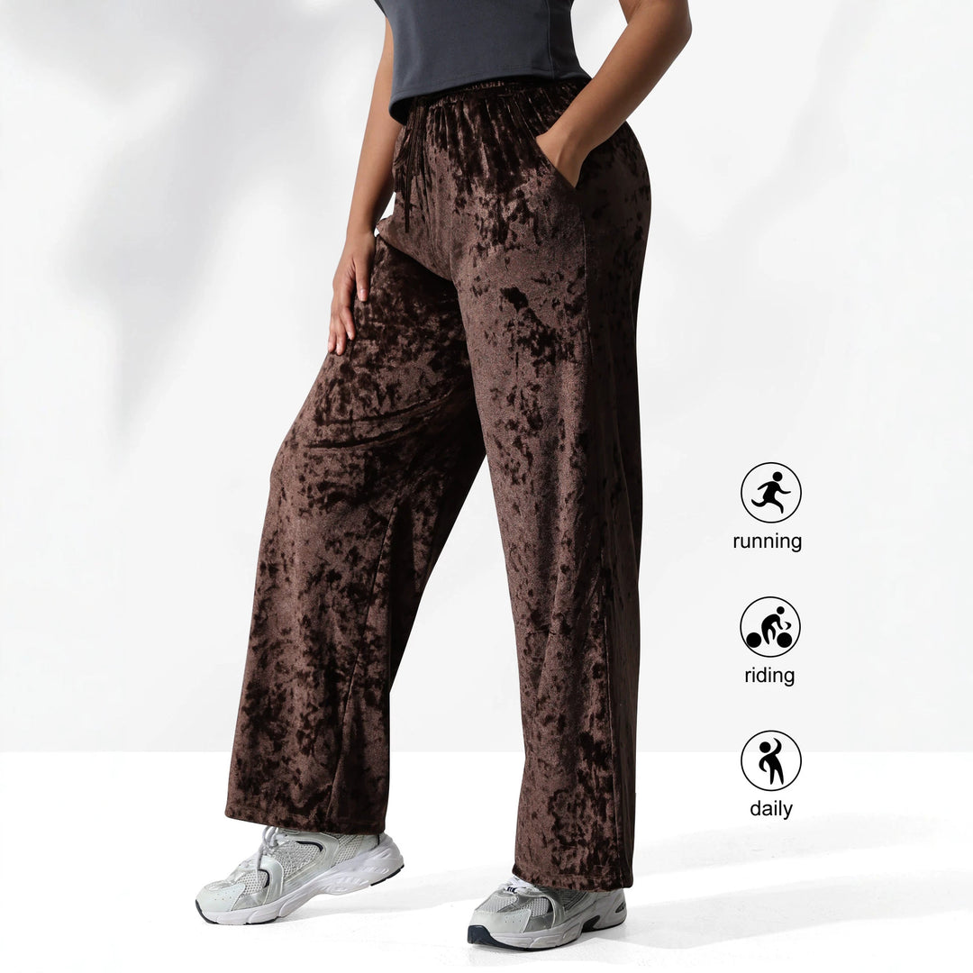 Damen Velours-Hose mit weitem Bein, Tunnelzug und Eingrifftaschen Drune