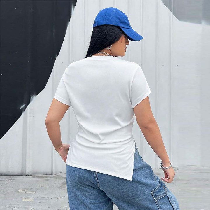 Damen T-Shirt mit seitlichen Riemen und asymmetrischem Schnitt Drune