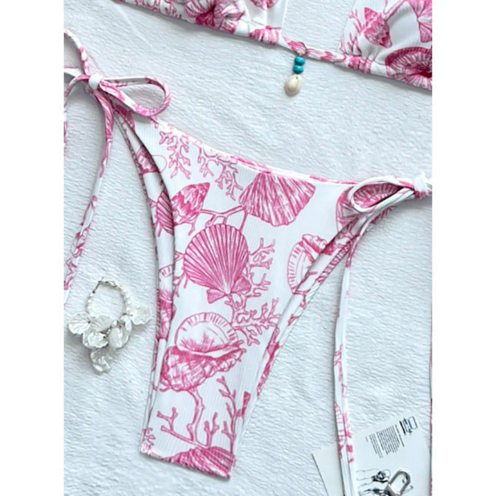 Damen Triangel-Bikini mit verspieltem Muschelmuster und schicker Knotendetail Drune