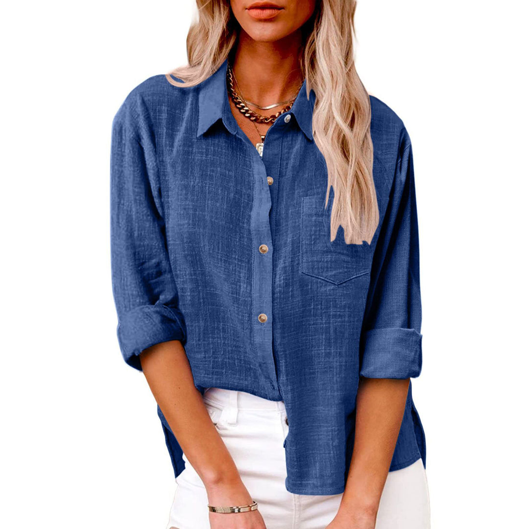 Damen nan oversized Leinen-Baumwollmix Hemdbluse mit Brusttasche und krempelbaren Ärmeln Drune