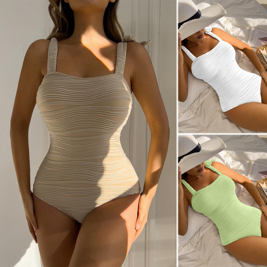 Damen Figurbetonter Einteiler Badeanzug mit verspielten Schleifendetails Drune