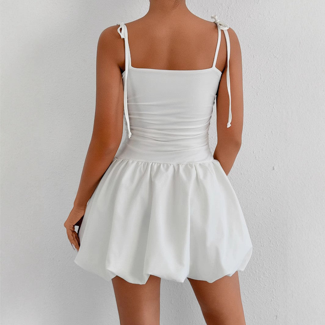Damen verspieltes Minikleid mit verstellbaren Spaghetti-Trägern und raffiniertem Rüschensaum Drune