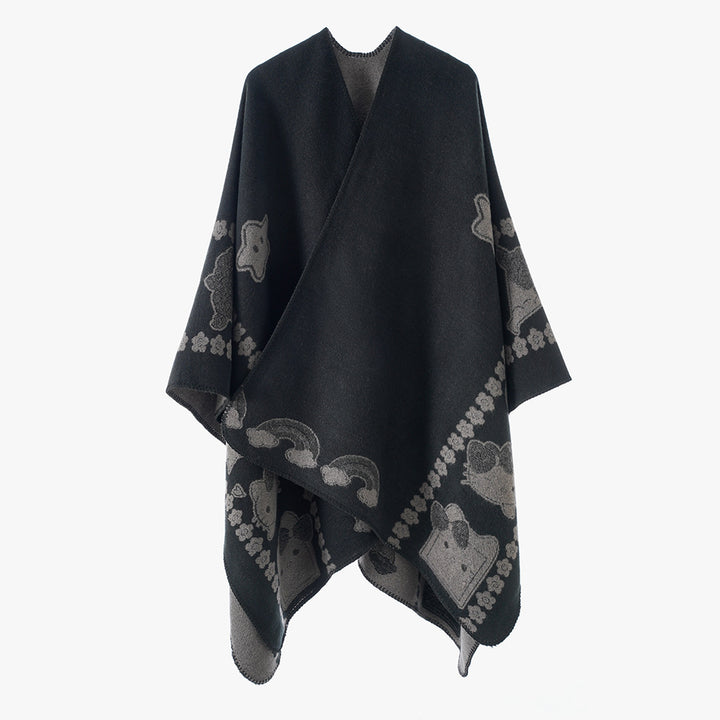 Damen Oversize-Poncho mit Jacquard‑Tiermotiv und asymmetrischem Zipfelsaum Drune