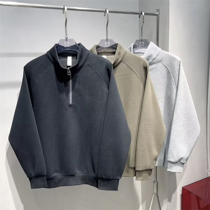 Herren Gerippter Half-Zip-Sweatpullover mit Stehkragen aus Baumwollmischung Drune