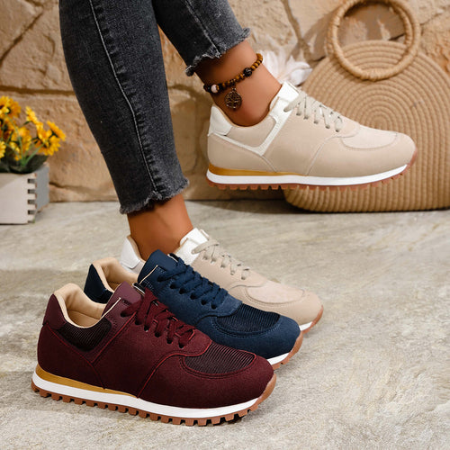 Damen leichte Retro-Lauf- und Freizeitsneaker mit gepolstertem Komfortfußbett und griffiger Profilsohle Drune