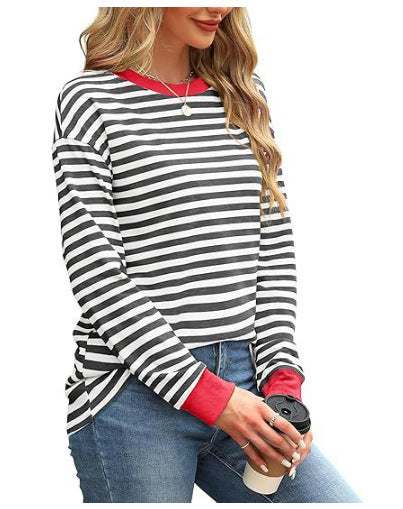 Damen Lässiger Streifenpullover mit Rundhalsausschnitt Drune