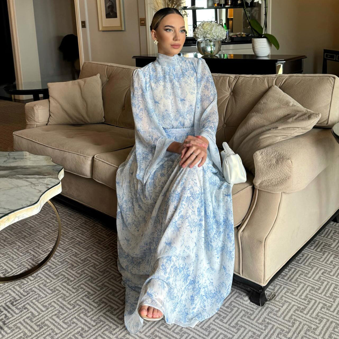 Damen Maxikleid mit transparenten Ärmeln und eleganter Blütenstickerei Drune