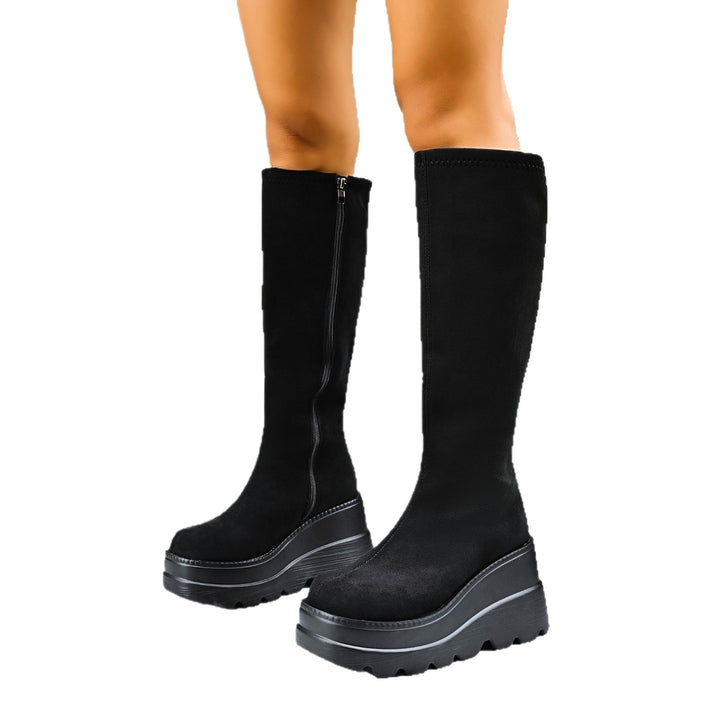 Damen Modische Overknee-Stiefel mit Plateausohle Drune