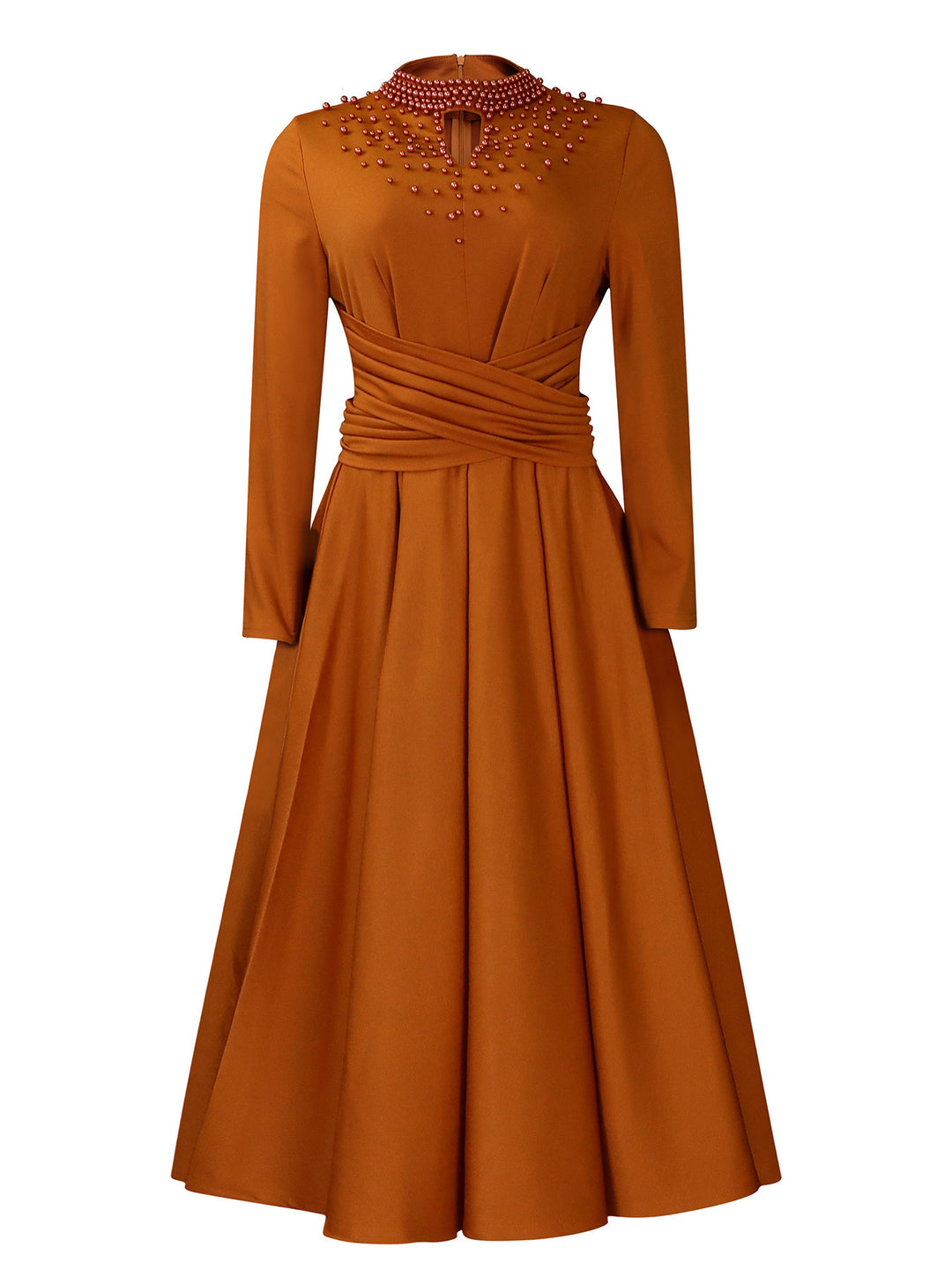 Damen elegantes Maxikleid mit kunstvoller Perlenverzierung und tailliertem Design Drune