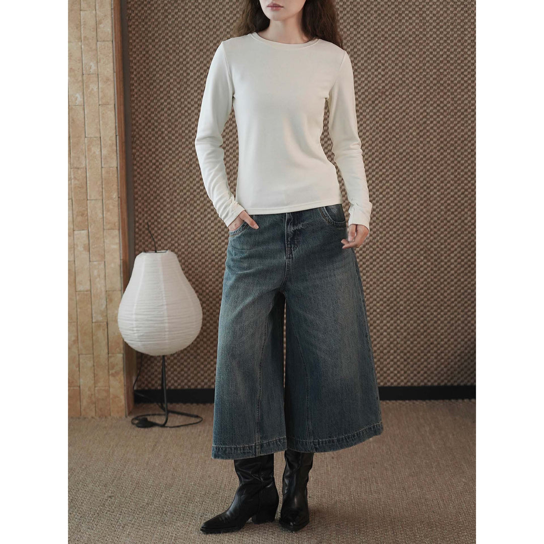 Damen Schmal geschnittenes Longsleeve aus feinem Jersey mit Rundhalsausschnitt Drune