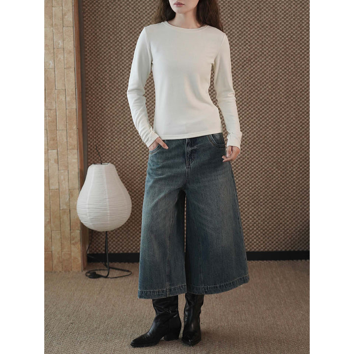 Damen Schmal geschnittenes Longsleeve aus feinem Jersey mit Rundhalsausschnitt Drune