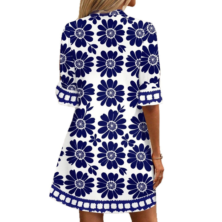 Damen Leichtes Sommer Tunika Kleid mit V Ausschnitt und Volantärmeln Drune